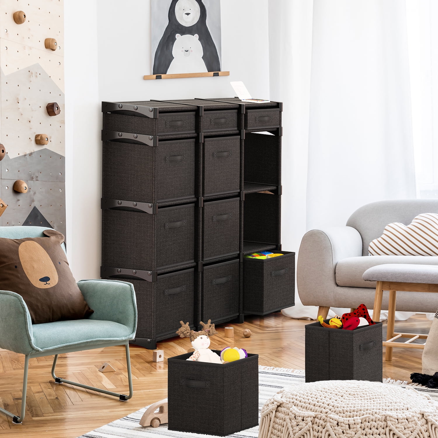 Clara Clark 12 PC Cube Storage Organizer for Bedroom - Box Storage Cuber Orgainzer - Storage Shelves Units for Living Room, Office, & Playroom - Black
