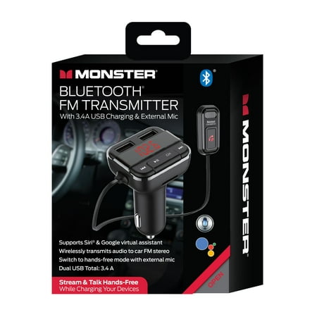 Monster Bluetooth FM Transmitter with USB Charging Adapter and Built-in Microphone