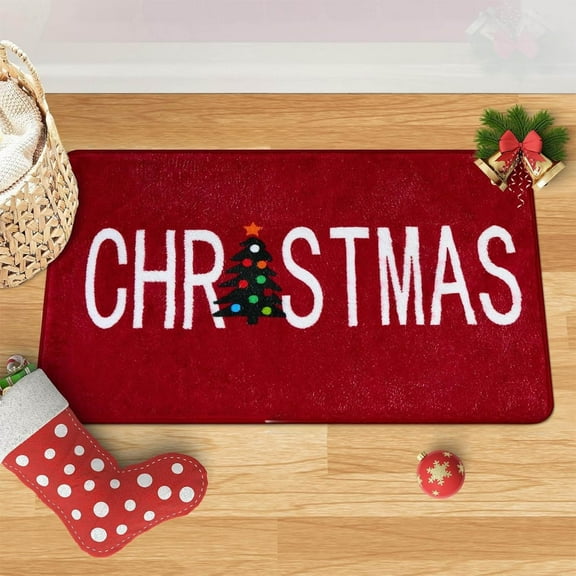 Tikeitoo Christmas Mat On Sale, Indoor Door Mat Non-slip Rubber Backing Floor Mats, Easy Clean Low-profile Doormat for Entryway, Front Door, and Inside Entrance