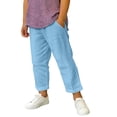 thumbnail image 2 of HOMADLES Boys Linen Pants Summer Loose Fit Wide Leg Baggy Joggers Pants Lightweight School Pants for Daily Wear Blue Size 150, 2 of 8