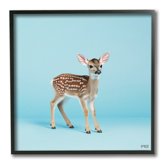 Stupell Industries Deer Fawn on Blue Animals & Insects Painting Black Framed Art Print Wall Art, 12 x 12