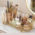 thumbnail image 1 of yeacher Organisateur de Maquillage Rotatif avec Design Doré Transparent, Rangement Multi-Compartiments pour Pinceaux, Rouges à Lèvres et Accessoires, 36x15x15cm, 1 of 4