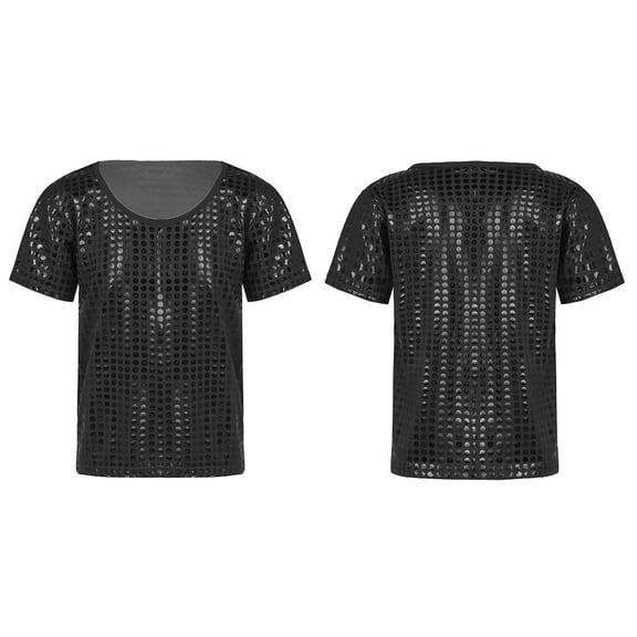 TOOYOU Girls T-Shirt Casual Sequin Glitter Clothes Party Gown Short Sleeves Top Girls Basics Cute Clothes Black Size 4-5 Years