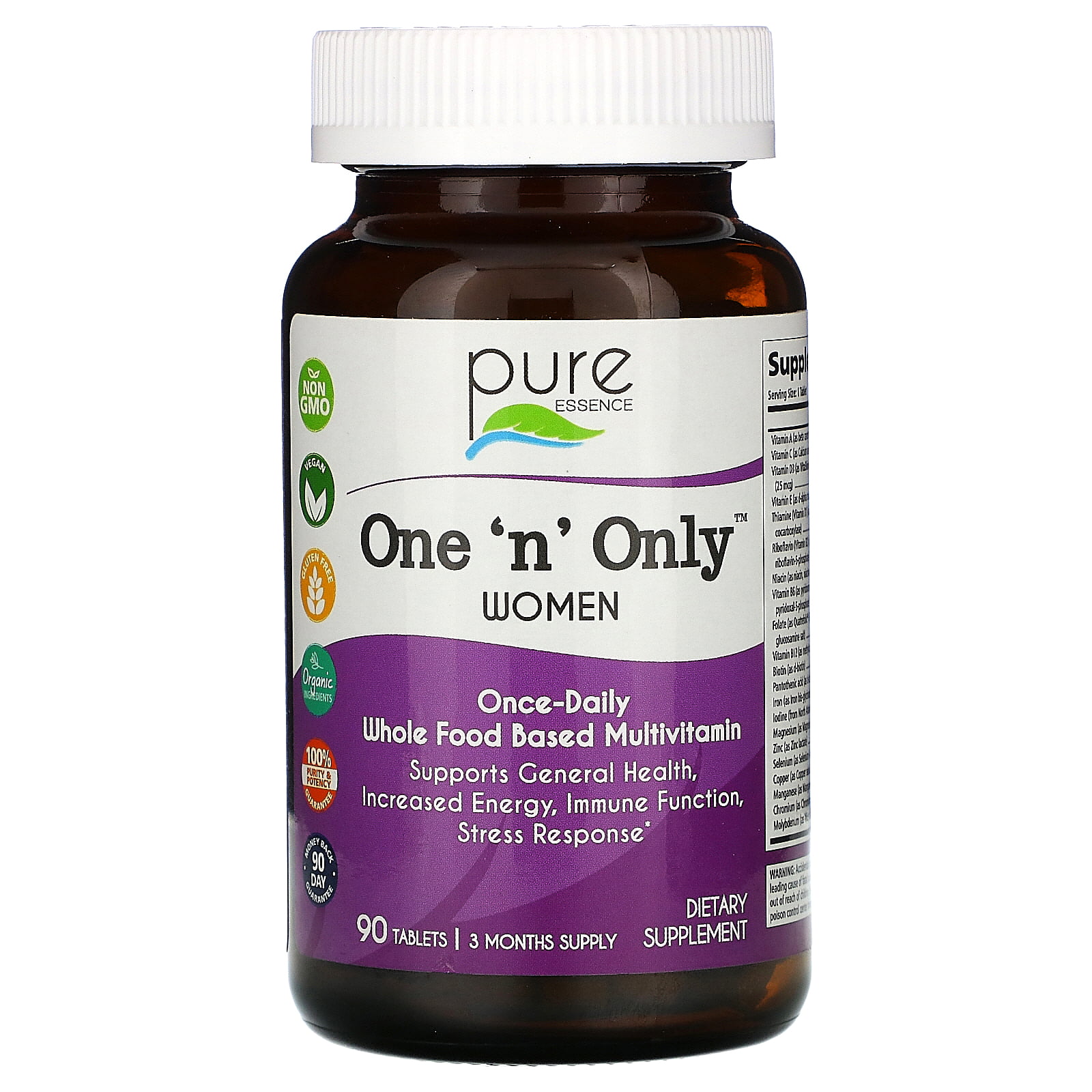 One N Only Multivitamin for Women - One a Day Whole Food Supplement with Superfoods, Minerals, Enzymes, Vitamin D, D3, B12, Biotin by Pure Essence - 90 Tablets