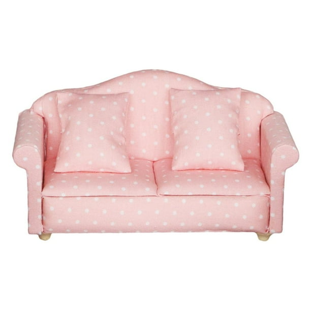 Conjunto de muebles de casa de muñecas de madera, accesorios para sala de estar, dormitorio, sofá y almohada Sofá de dos plazas