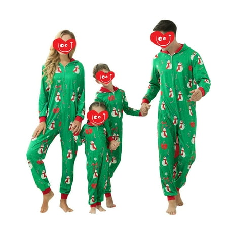 

Christmas Family Matching One-Piece Pajamas Zip up Hooded Romper Long Sleeve Jumpsuit Holiday Loungewear Sleepwear