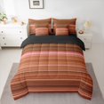 thumbnail image 3 of Castle Fairy Hippie Horizontal Stripe Full Size Bedding Sets 7 Pieces,Bohemian Thin Line Full Size Bed in a Bag,Terracotta Pink Brown,Reversible, 3 of 7