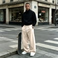 thumbnail image 2 of Resicozy Mens Baggy Sweatpants Wide Leg Streetwear Casual Lounge Pants Drawstring Elastic Waist Solid Sweat Pants with Pockets Beige M, 2 of 9