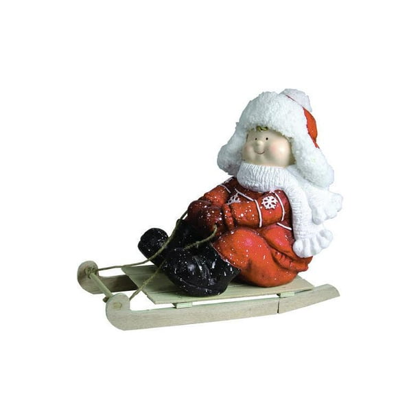 Northlight 16" Garçon Rouge et Blanc sur une Figurine de Table de Noël en Traîneau