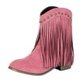 thumbnail image 2 of Viluyesy Mid Calf Boots for Womens, Trendy Tassel Round Toe Chunky Heels Fall Winter Suede Boots Pink, 2 of 6
