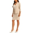 thumbnail image 4 of INSPIRE CHIC 2 Piece Suit Skirt Set for Women's Notched Collar Casual Business Skirt Suit Set and Blazer Pencil Skirts XS Beige, 4 of 6