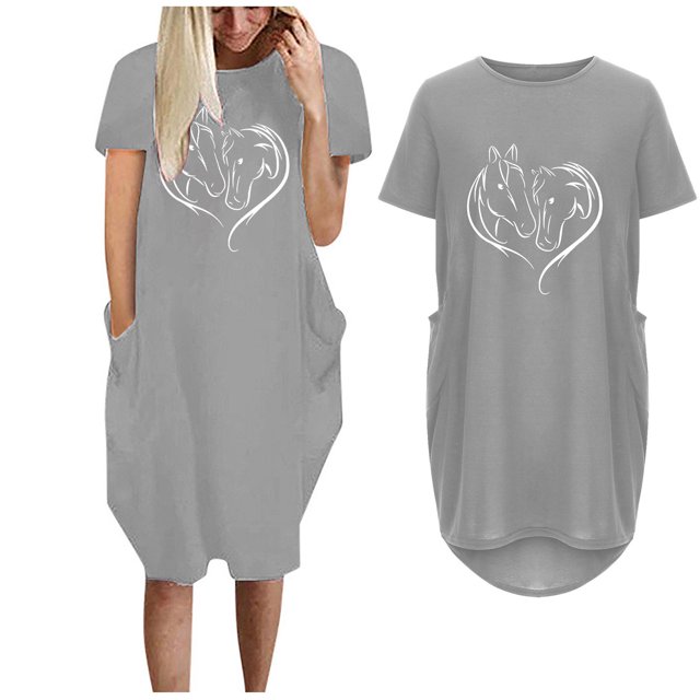 SMihono Summer Plus Size Dress for Women 2023 Mode d'Été Imprimé Floral Casual Manches Courtes avec Poche Col Rond en Vrac Robe