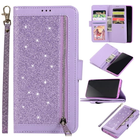 Zipper Wallet Case for Samsung Galaxy S9+ Plus Phone, Allytech Bling Glitter Leather Case with 9 ...