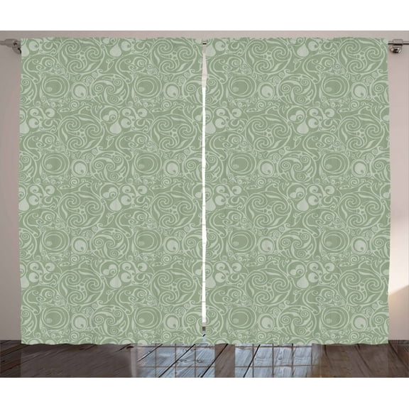 Ambesonne Abstract Curtains 2 Panel Set, Celtic Art Tribal, 108" x 63", Sage Green Green