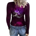 thumbnail image 7 of Mardi Gras Shirts for Women Mask Print Feathers Print V Neck Graphic Tee Sparkly Long Sleeve Holiday T Shirts Purple Pink M, 7 of 7
