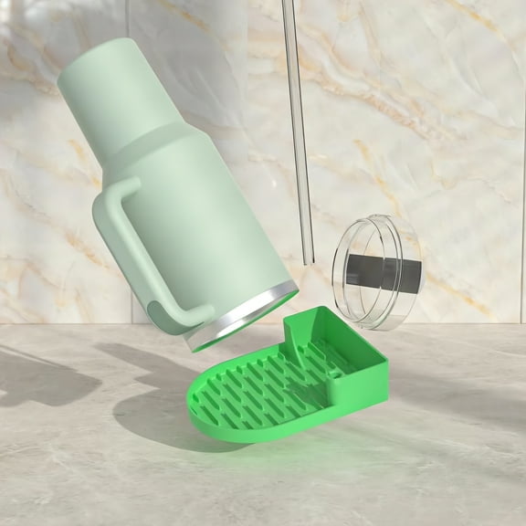 Alexki Silicone Tumbler Drain with Lid & Straw Storage - Green