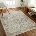thumbnail image 2 of Hauteloom Cara Machine Washable Farmhouse Traditional Damask Area Rug for Living Room - Bohemain Vintage Bordered Carpet - Pet Friendly - Brown, Beige, Cream, Sage - 18" Sample, 2 of 13