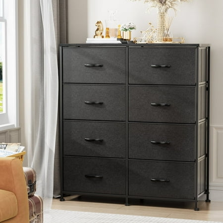 Homall 8 Drawer Dresser Tall Fabric Drawers Nightstand with Wood Top Storage Dresser Closet for Living Room  Bedroom  Black