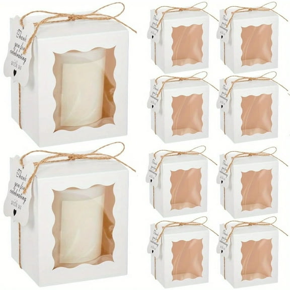 10pcs/set Candle Gift Boxes with Clear Window, Packaging Supplies with Tags and Twine for Wedding, Birthday, Party Favors, Jewel