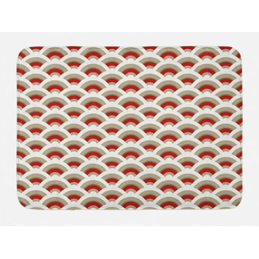 Abstract Bath Mat, Oriental Scallop Pattern Inspired by Traditional Moroccan Arabesque Design, Non-Slip Plush Mat Bathroom Kitchen Laundry Room Decor, 29.5 X 17.5 Inches, Orange Tan White, Ambesonne