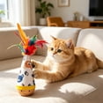 thumbnail image 5 of Wobble Tumbler Feather Cat Toy, Interactive Self-Righting Cat Teaser with Colorful Feathers, Wooden Base Cat Toy for Indoor Cats to Bat, Chase and Relieve Boredom Brown, 5 of 9