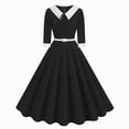 thumbnail image 2 of Miqool Women's 1950s Vintage Cocktail Dresses Elbow-Length Sleeve Lapel A-Line Swing Midi Dress Tea Party Formal Dresses with Belt (Black,L), 2 of 9