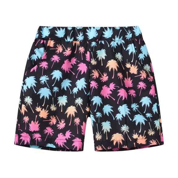 Spazoro Kids Girls Loose Fit Shorts, Beach Print Vacation Wear Summer with Pockets Casual Pants for Child Girls Black Size 4 T