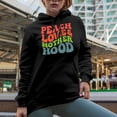 thumbnail image 2 of Peace, Love & Motherhood, Enjoying Being a Mother Quote, Groovy Retro Wavy Text Merch Gift, Black Hooded Sweatshirt or Hoodie, 2XL, 2 of 5