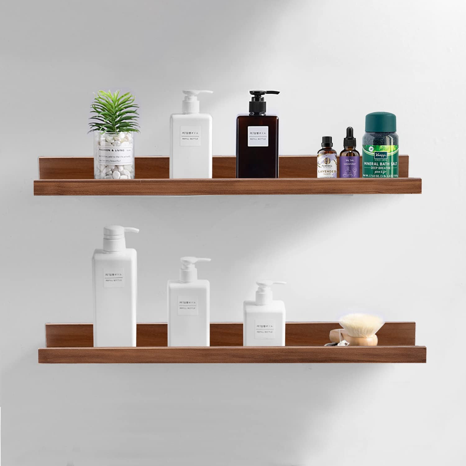 Floating Book Shelves Light Fair Pale Walnut Rustic Picture Photo Ledge Wall Mounted Wooden Display Shelf For Bathroom Bedroom Kitchen 24 Inch A Set Of 2