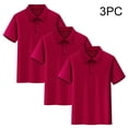 thumbnail image 2 of Khunlpohl 3Pack Set Kids’Cotton Collared Short Sleeve Button down Shirt Solid Color School Uniform Sports Tops, 2 of 4