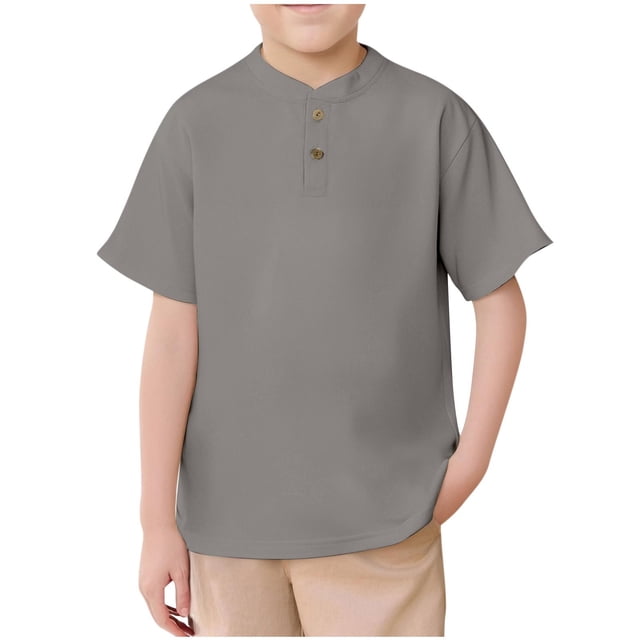 Mgmyaa Garçons T-Shirt Classique Décontracté Enfants Col Rond Boutons Manches Courtes Blouses Tops
