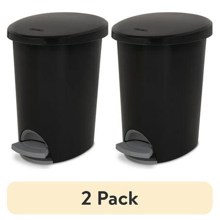 Sterilite Small Bathroom Trash Can, 2.6 Gallon Plastic Garbage Bucket Bin with Step Lid, Black