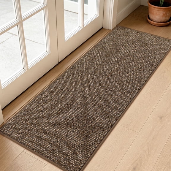 JAATOP 2' x 5'Runner Rug, Non Slip PP Entryway Rug with TPR Backing, Low Profile Runner Mat for Kitchen, Bedroom, Brown