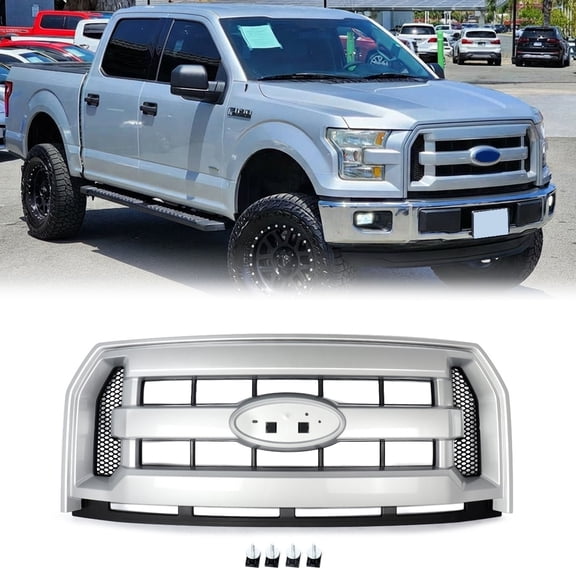 Ingot Silver Front Bumper XLT Style Grille Grill For 2015-2017 Ford F150 F-150