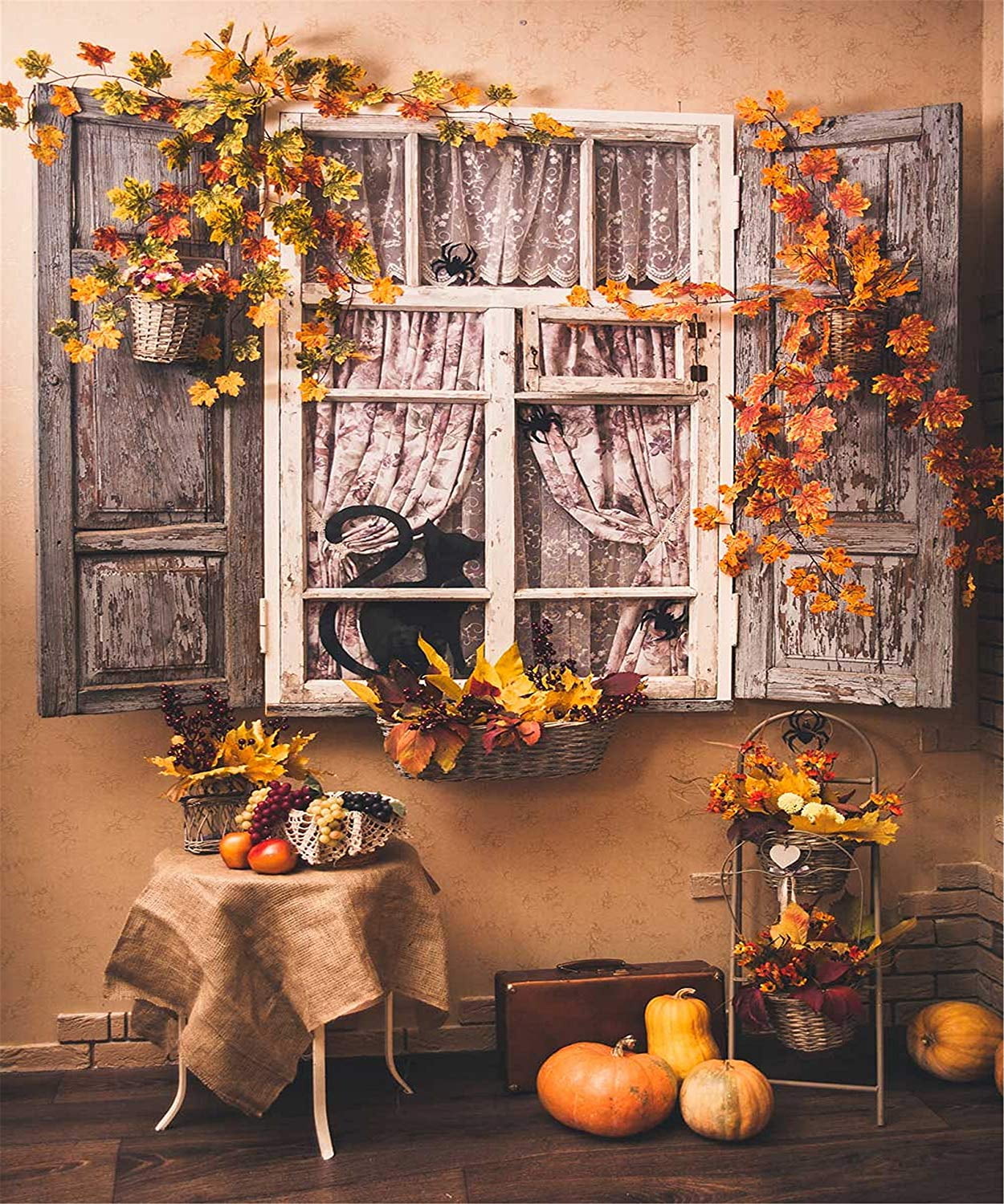 ABPHOTO Polyester Autumn Backdrop Photography Vintage Cottage Wood