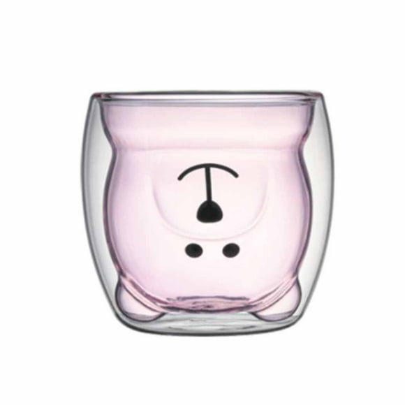 Xingzhi 250ml Double-Layer Coffee Mug Bear Tea Milk Glass Cup Animal Clear Anti-scalding Insulation For Wine Beer Drinkware Pink