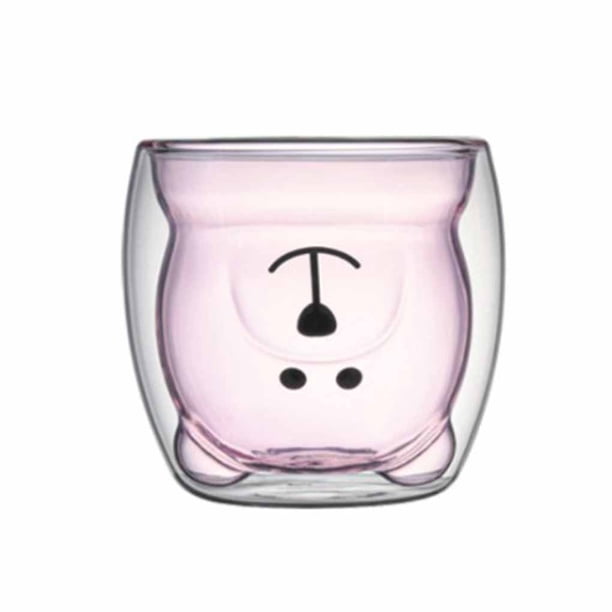 Kearding Taza de café de doble capa, oso, té, leche, jugo, vaso de cristal, Animal, transparente, aislamiento antiescaldado, vino para el hogar, regalo Utensilios de cocina Rosa Kearding HA081776-05