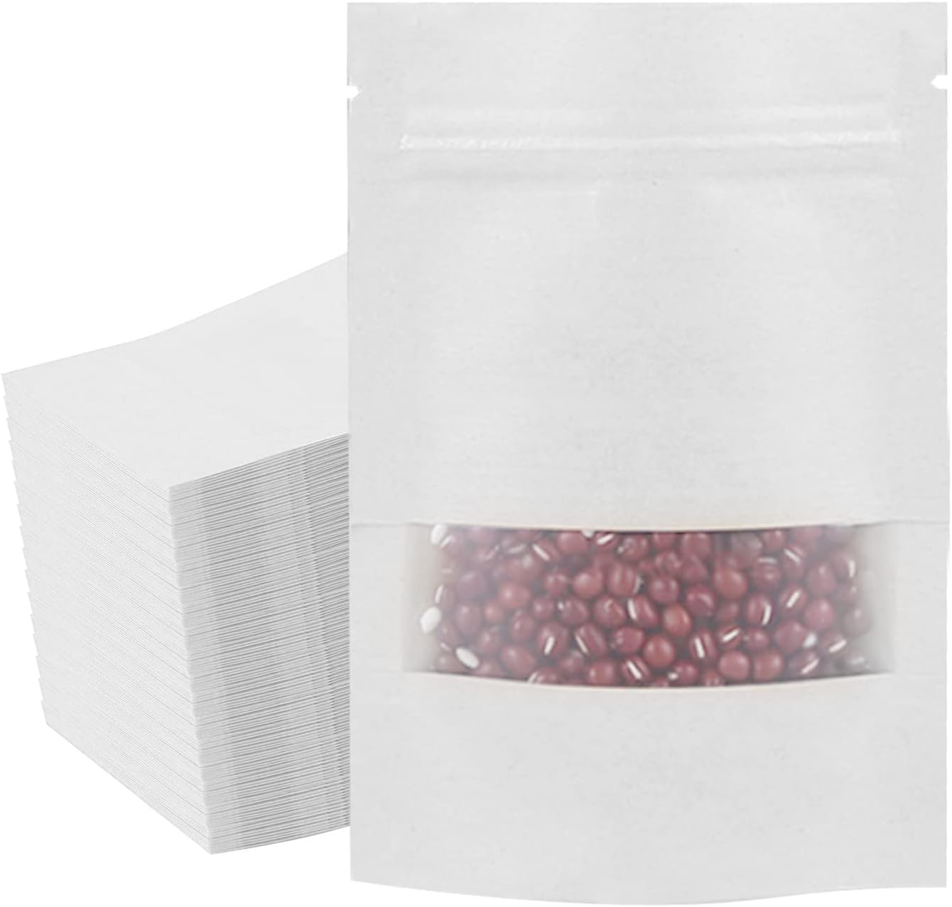 100 Pack Kraft Resealable Bags With Clear Window - Stand Up Ziplock Pouches For Snacks, Crafts & Small Business