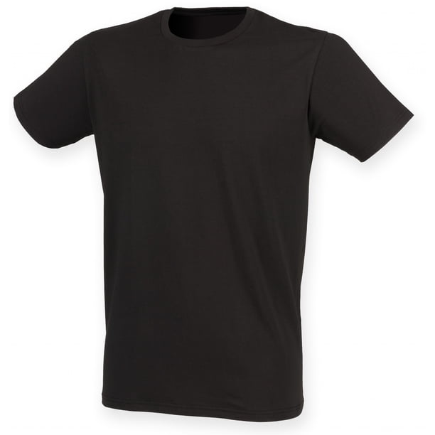Skinni Fit - Camiseta elástica de manga corta Tacto suave Modelo Feel Good hombre caballero (Negro)