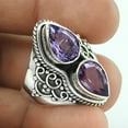 thumbnail image 3 of Handmade 925 Silver Jewelry For Women, Natural Amethyst Bohemian Ring, Purple Stone Faceted Pear Shape Ring, Stacking Ring, Designer Band Ring, February Birthstone, Silver Oxidized Ring Size 7, 3 of 5