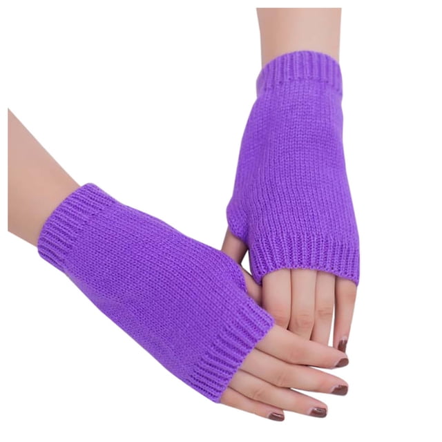 AWZXDE Womens Gloves Winter Solid Color Knitted Keep Warm Soft Arm Fingerless Mitten