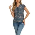 thumbnail image 1 of INSPIRAR CHIC Blusa Floral para Mujeres del Día de San Valentín con Mangas Cortas de Capucha, Tops de Chiffon Casual con Volantes XL Gris Azul, 1 of 6