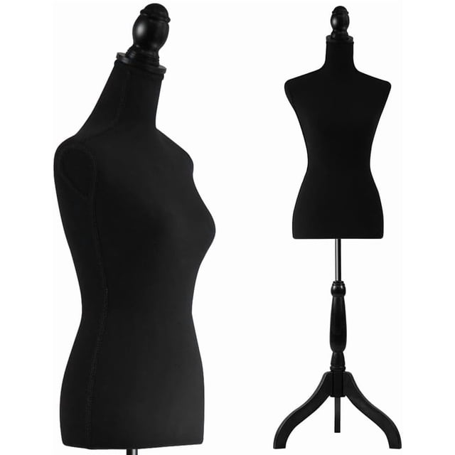 Maniquí Femenino Torso Busto de Espuma con Base Trípode de Madera SereneLife, Ajustable de 132 a 163 cm, Ideal para Costura, Sastrería, Exhibición de Ropa y Joyería, Diseño Ligero y Resistente