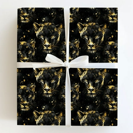 Artistic Black Panther Gold Splatter Gift Wrapping Paper