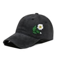 thumbnail image 2 of Helii Vintage Washed White Daisy Embroidered Dad Hat – 100% Cotton Distressed Baseball Cap, 6-Panel Adjustable Floral Hat for Women Men, Outdoor Sun Cap for Gardening Gift Black,One Size, 2 of 5