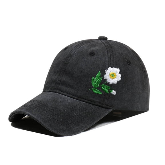 Womens Baseball Caps Hand Embroidered Flower Design Fashion Wide Brim Sun Hat
