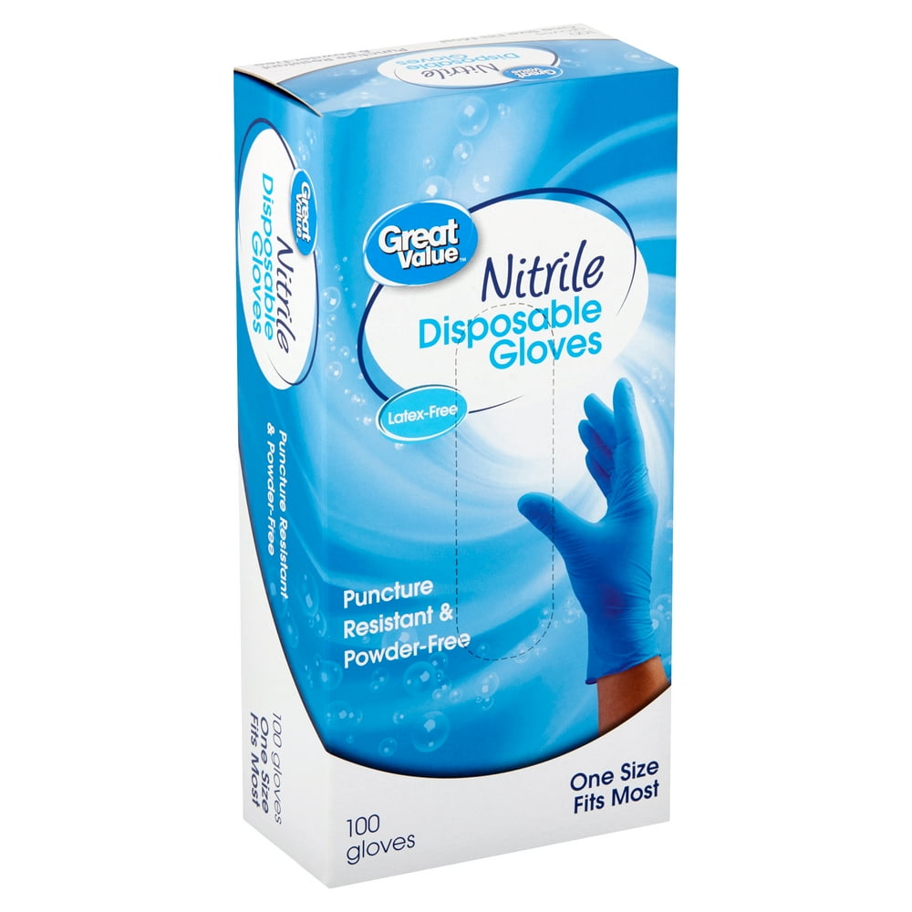 Great Value Nitrile Disposable Gloves, One Size, 100 Ct