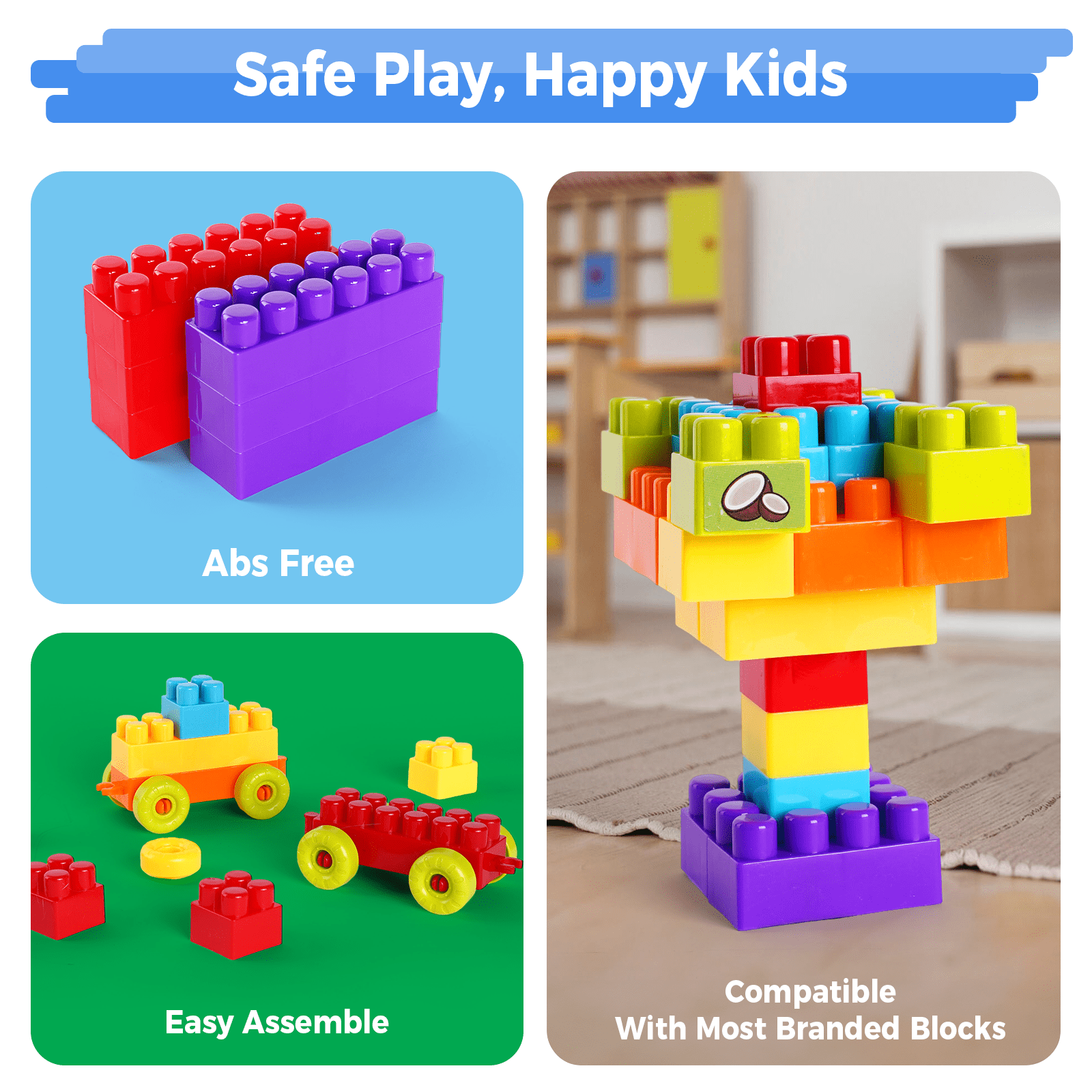 Building Blocks for Kids Toddlers, 370 Pcs Large Classic Building Bricks Blocks Set, Basic STEM Toys Birthday Gift for Kids Age 3+