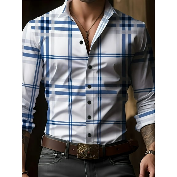 Button Down Henley Shirt for Men Casual Long Sleeve Regular Fit Cotton Wrinkle Free Dress Shirts Inner Contrast Business Casual Button Down Shirt Blue M