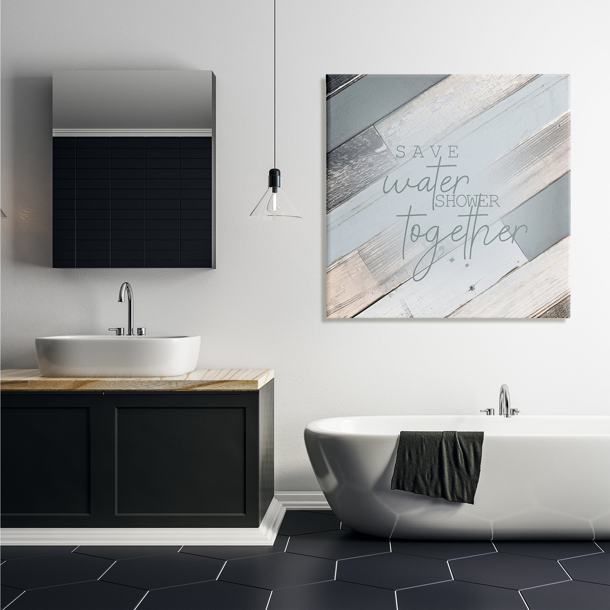 Stupell Industries Save Water Shower Together Slate Blue Planked Wood Look, 36 x 36,Design by Kimberly Allen